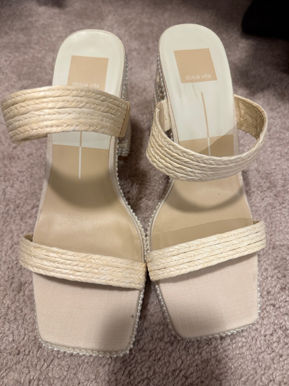 Dolce Vita Cream Braided Strap Block Heel Sandals